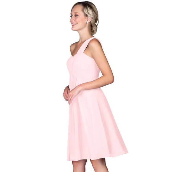 Azazie Sariah Bridesmaid Dress Blushing Pink Short Sweetheart Chiffon Sz A0 0 XS - Picture 3 of 9